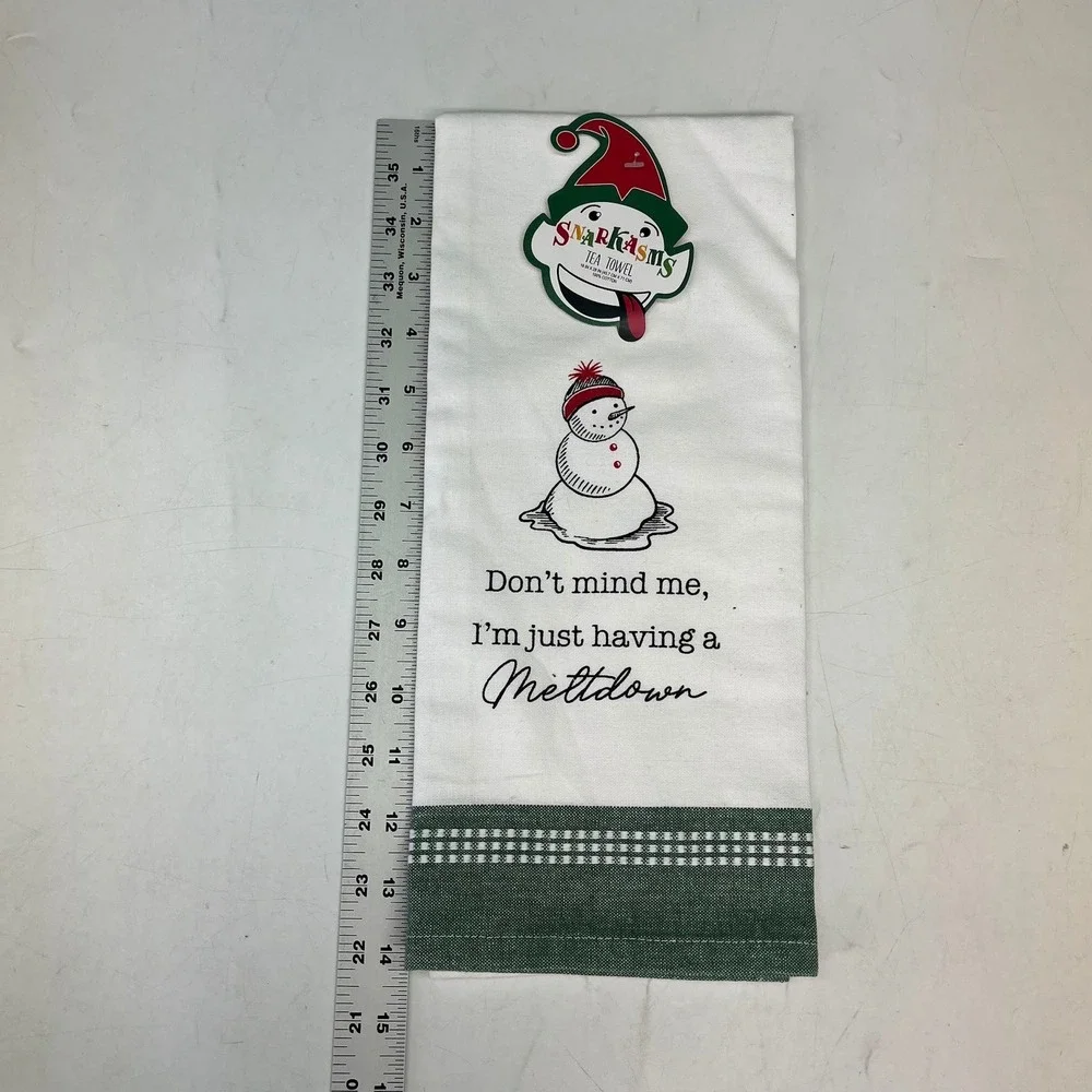 Kay Dee Designs Snarkasms Snowman Meltdown Cotton Tea‎ Towel White Green H6612
